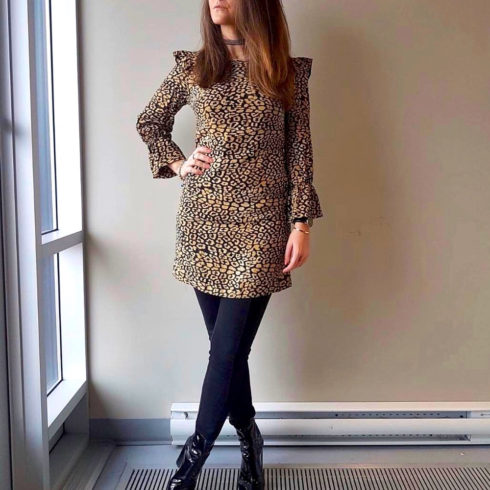 Zara leopard print mini dress with ruffles